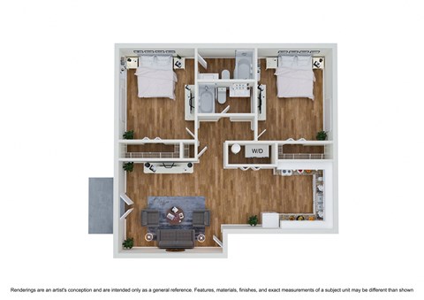 Floor plan for 2 beds, 2 baths, 1200 sqft